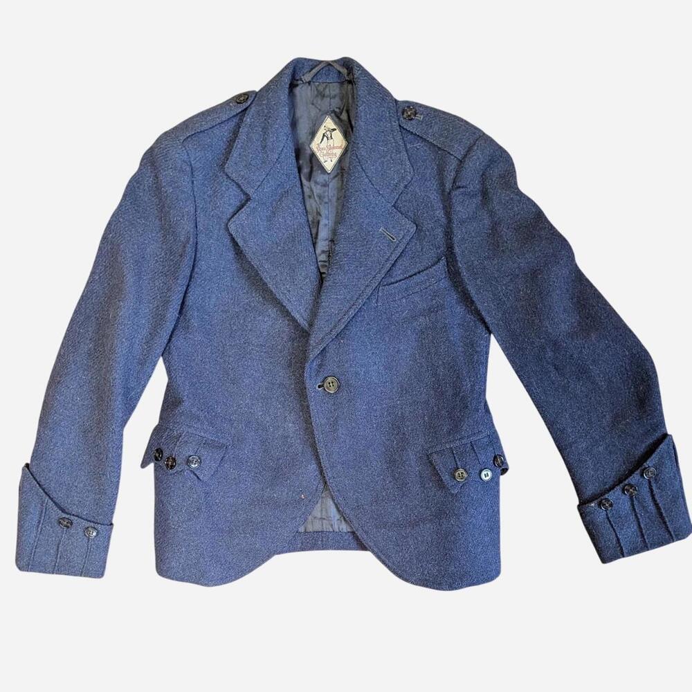 1940s Beau Brummel Clothing Navy Wool Sport Coat Blazer Jacket XS/S